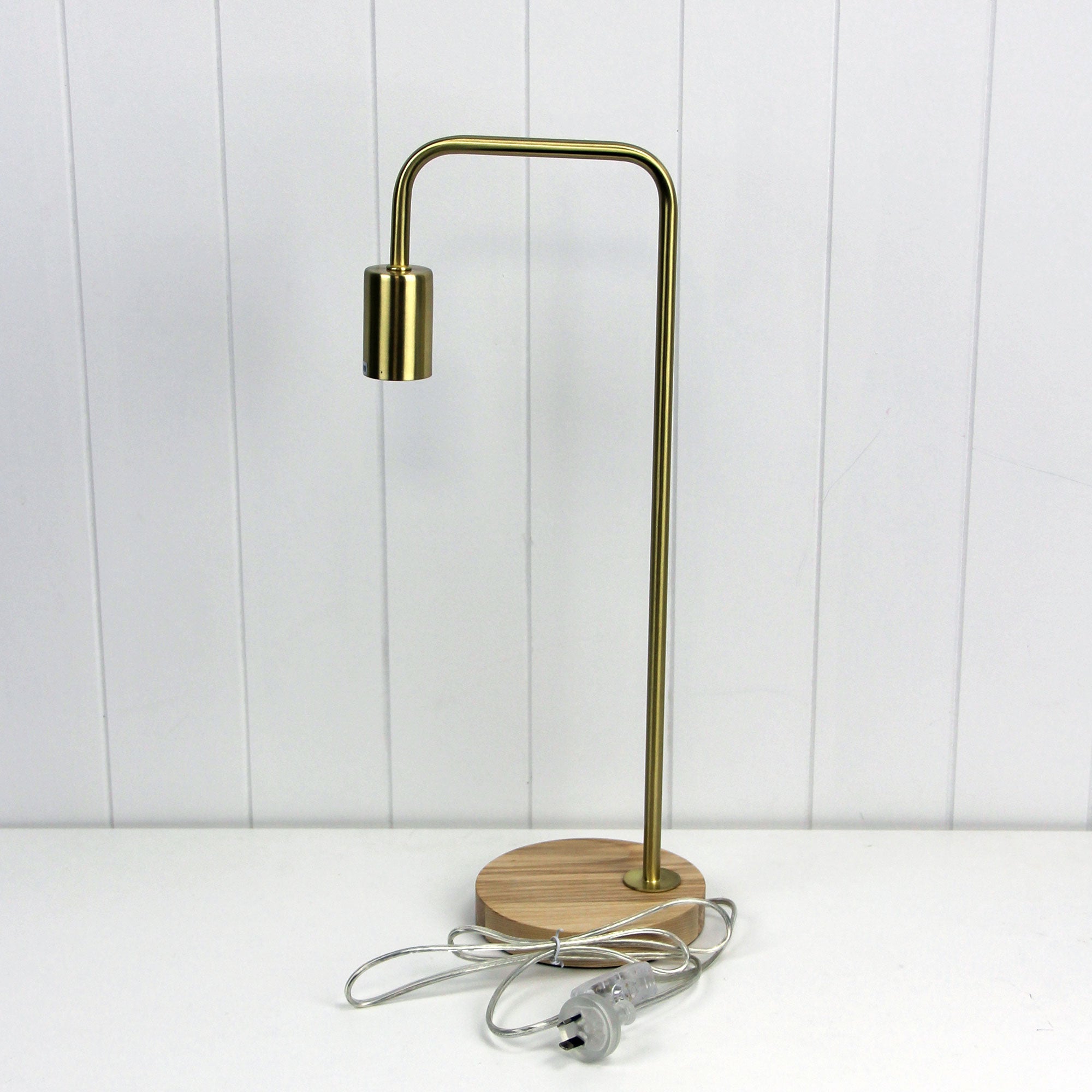 Lane Table Lamp Base Timber With Brushed Brass Arm
